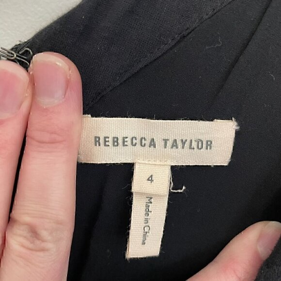 REBECCA TAYLOR Tie Embroidered Gauze Dress Black Geo Eyelet Boho Midi Fit Flare - Picture 7 of 16